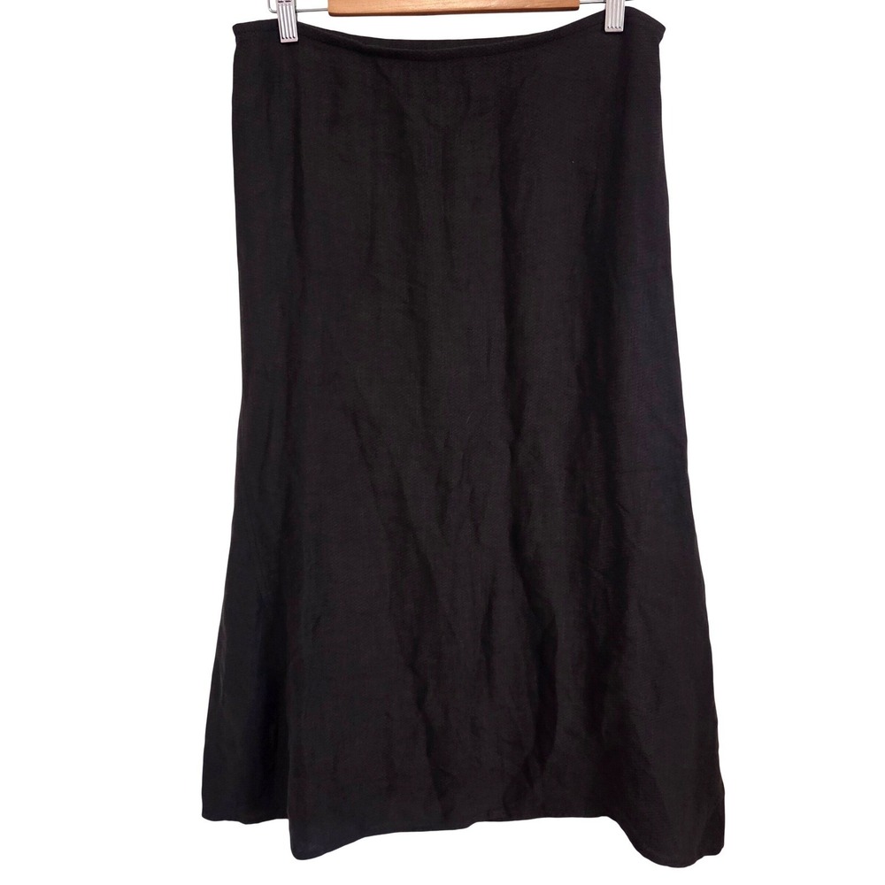 Eileen Fisher Espresso Brown Italian Linen Blend Midi A-Line Skirt Womens Small